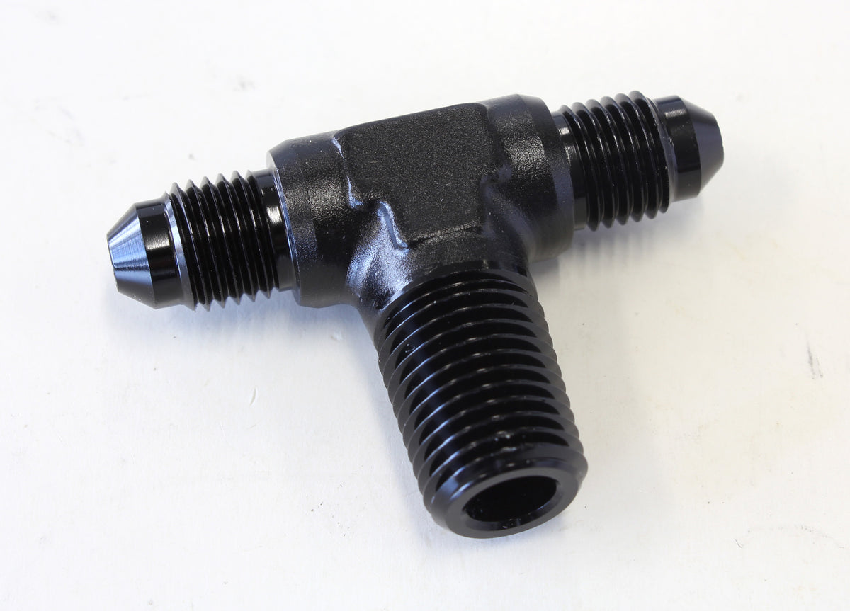 Tee with NPT On Side 1/4" to -4AN   Black Finish