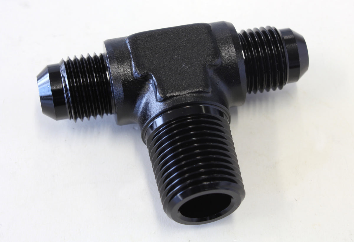 Tee with NPT On Side 3/8" to -6AN   Black Finish
