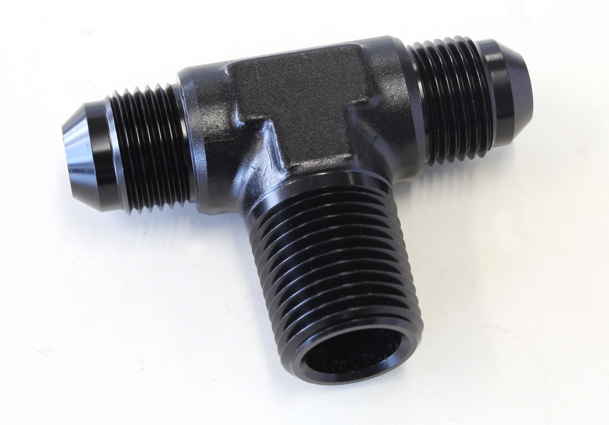 Tee with NPT On Side 1/2" to -8AN   Black Finish