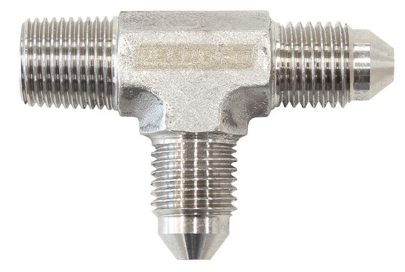 Tee with NPT On Run 1/8" to -3AN   Stainless Steel Finish