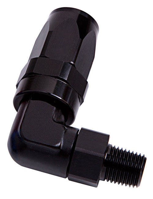 Male NPT Taper Swivel 90° Hose End 1/2" to -12AN   Black Finish. Suit 100 & 450 Series Hose