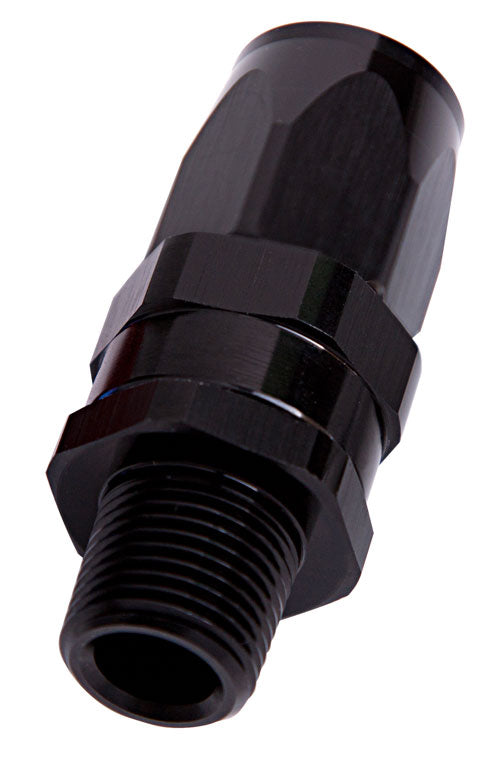 Male NPT Taper Swivel Straight Hose End 3/8" to -8AN   Black Finish. Suit 100 & 450 Series Hose