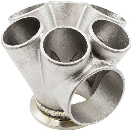 Aeroflow 6 into 1 Round Turbo Merge Collector with 1-5/8" Tube Size, V-Band Flange  50mm Wastegate Hole, Cast 304, Suits Boosted 4849 to 6862 V-Band Flange