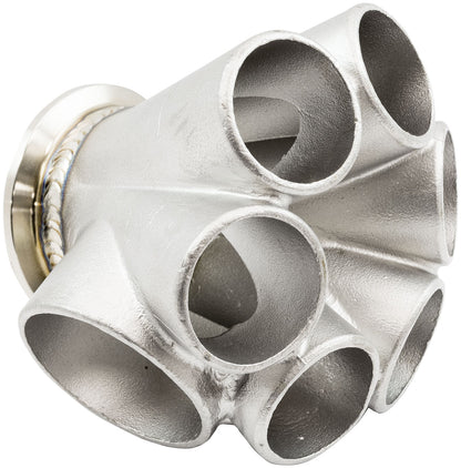 Aeroflow 6 into 1 Round Turbo Merge Collector with 1-5/8" Tube Size, V-Band Flange  50mm Wastegate Hole, Cast 304, Suits Boosted 4849 to 6862 V-Band Flange