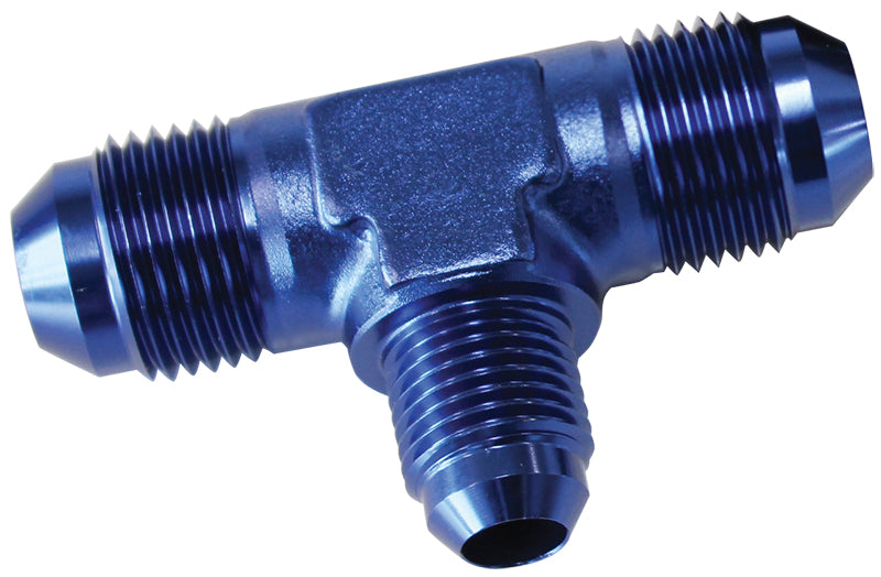 Flare AN Stepped Tee -6AN with -4AN on the side   Blue Finish