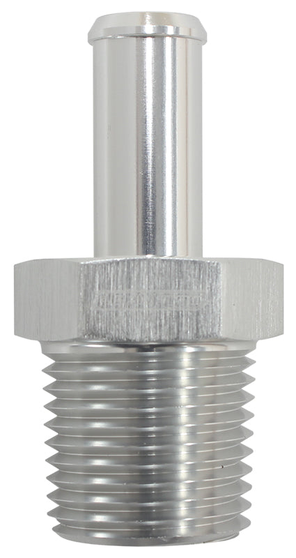 Male NPT to Straight AN Hose Barb   1/2" NPT to -8 100/450 series Hose, Silver Finish