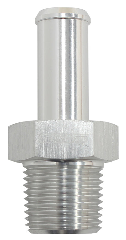 Male NPT to Straight AN Hose Barb   1/2" NPT to -10 100/450 series Hose, Silver Finish