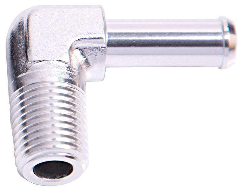 Male NPT to Barb 90° Adapter 1/2" to 3/8"   Silver Finish
