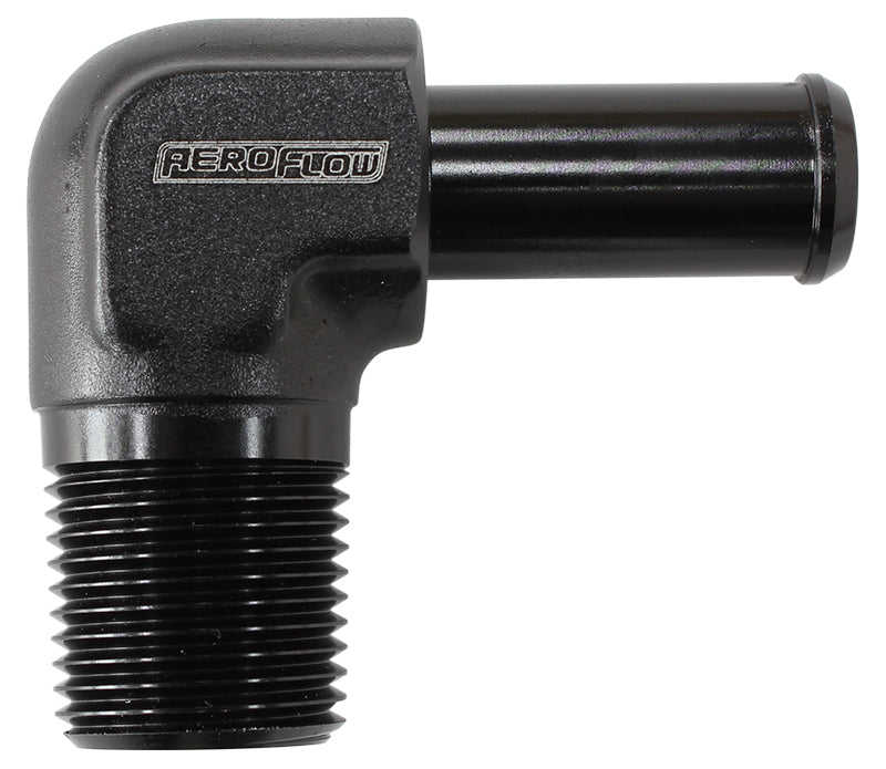 Male NPT to 90 Deg AN Hose Barb  3/8" NPT to -8 100/450 series Hose, Black Finish