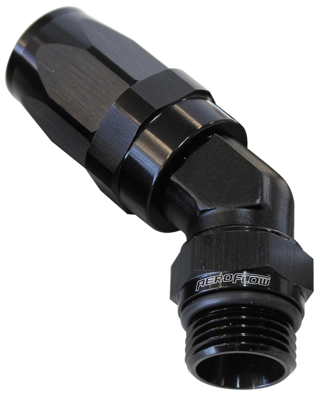 ORB Taper Swivel 45° Hose End -10 ORB to -8AN   Black Finish. Suit 100 & 450 Series Hose