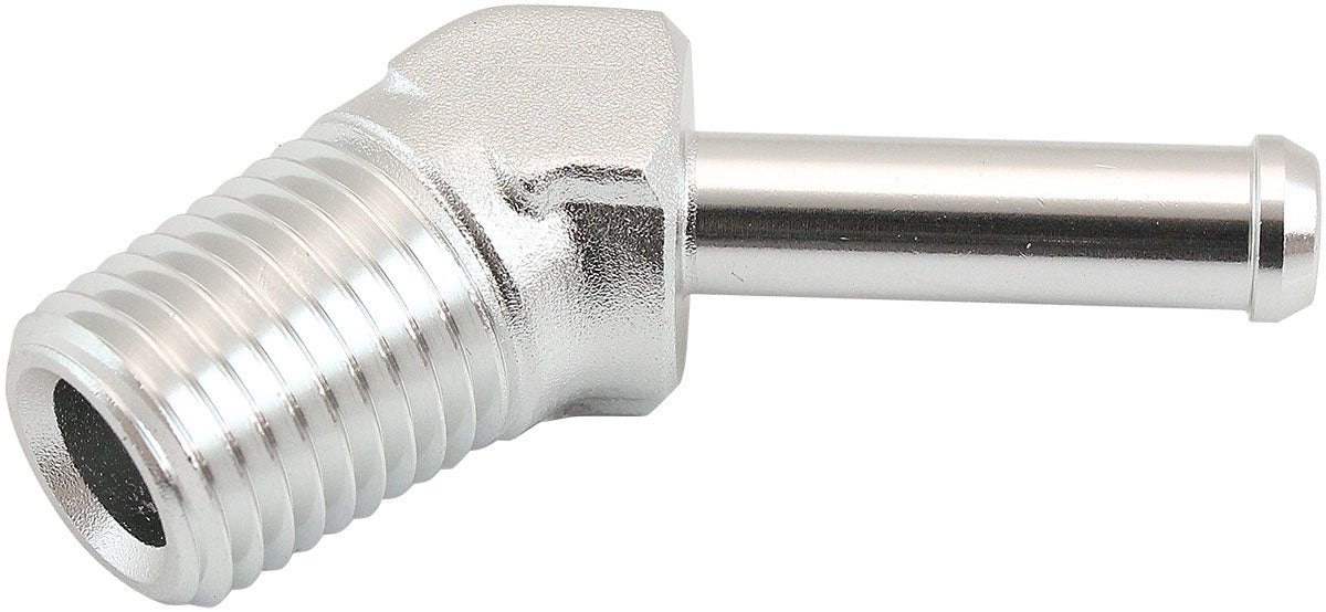 Male NPT to Barb 45 Degree Adapter 1/4" to 1/4"   Silver Finish