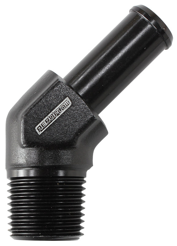 Male NPT to 45° AN Hose Barb   1/2" NPT to -10 100/450 series Hose, Black Finish