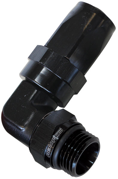ORB Taper Swivel 90° Hose End -16AN to -12ORB   Black Finish. Suit 100 & 450 Series Hose