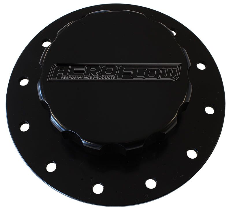 Screw-On Billet Fuel Cell Cap Assembly     Black Finish With Bolts & Gasket.