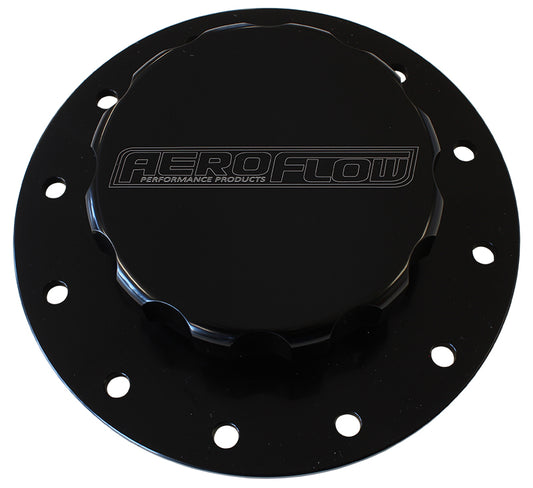 Screw-On Billet Fuel Cell Cap Assembly     Black Finish With Bolts & Gasket.