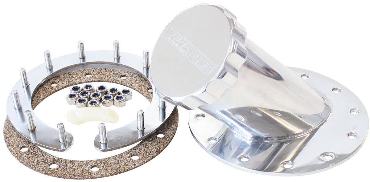 Remote Fuel Cell Filler 45° 2-1/2" Neck   Suits Aeroflow Fuel Cells, Polished Finish