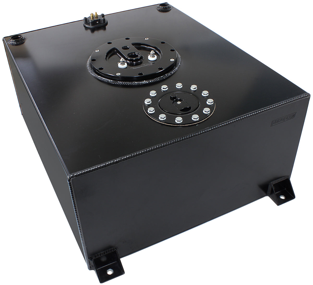 Aluminium 76 Litre (20 Gal) Fuel Cell Flat Bottom Triple 60mm Pump Hanger & Fuel Sender - Black   24-3/8" L x 20-1/16" W x 10-1/4" H (620mm L x 510mm W x 260mm H)