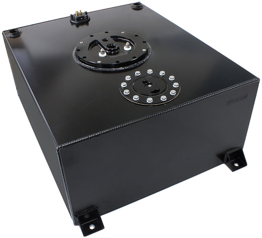 Aluminium 76 Litre (20 Gal) Fuel Cell Flat Bottom Triple 60mm Pump Hanger & Fuel Sender - Black   24-3/8" L x 20-1/16" W x 10-1/4" H (620mm L x 510mm W x 260mm H)