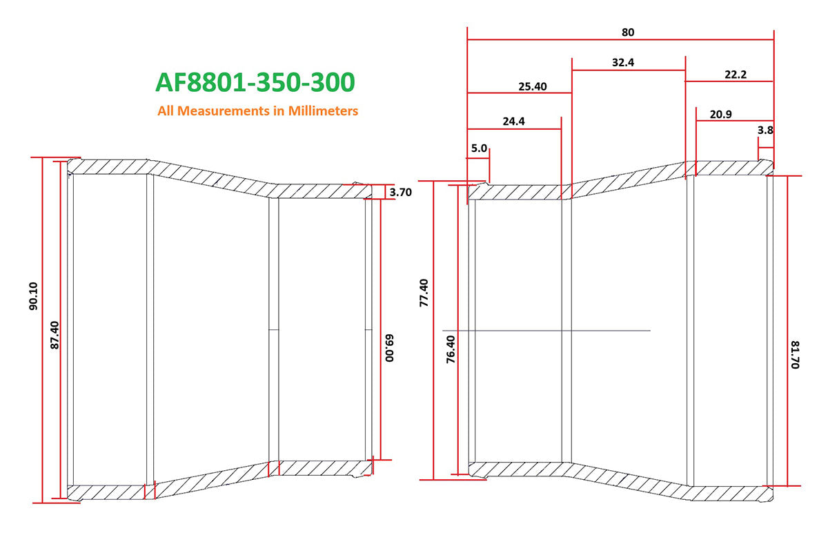 Straight Reducer Cast Pipe, Natural Finish  3-1/2" (89mm) to 3" (76mm) O.D