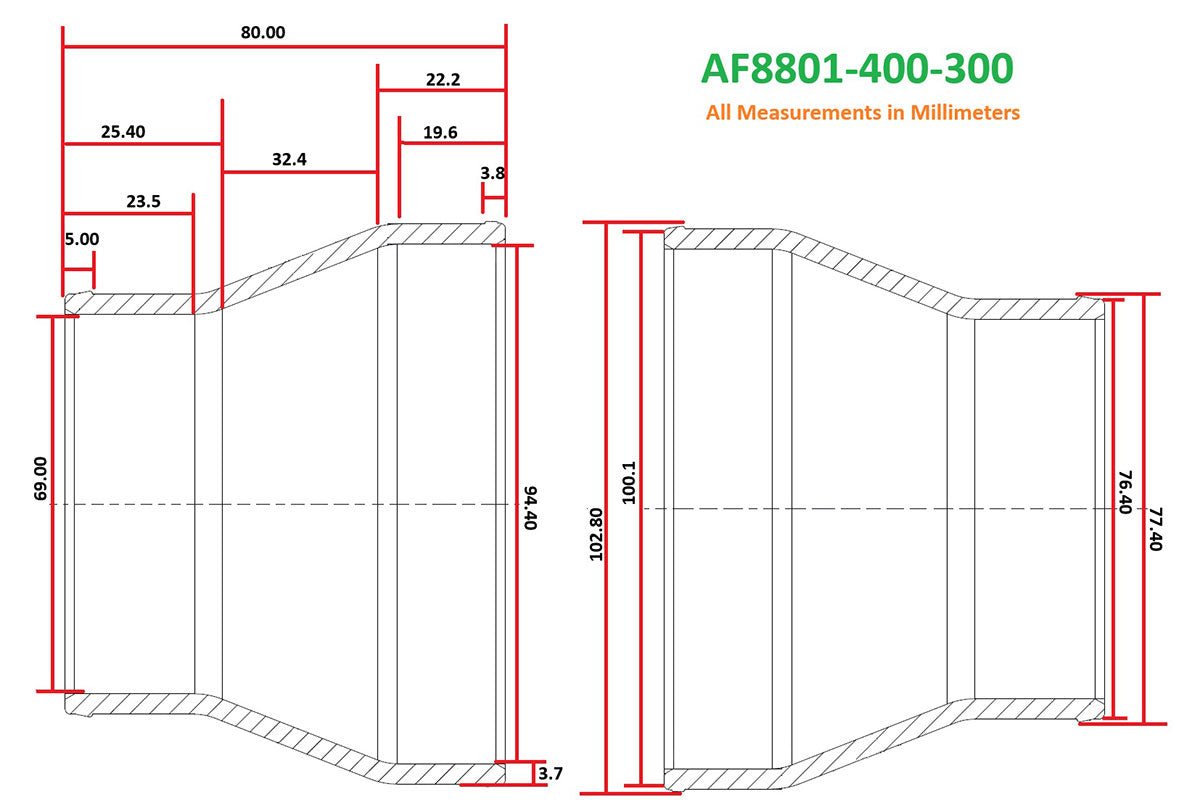 Straight Reducer Cast Pipe, Natural Finish  4" (101mm) to 3" (76mm) Outside Diameter