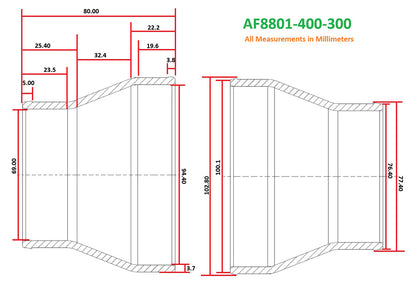 Straight Reducer Cast Pipe, Natural Finish  4" (101mm) to 3" (76mm) Outside Diameter