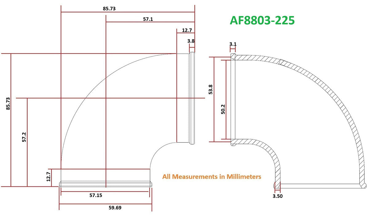 Tight Radius Cast 90 Degree Elbow - Natural Finish  2-1/4" (57mm) Outside Diameter