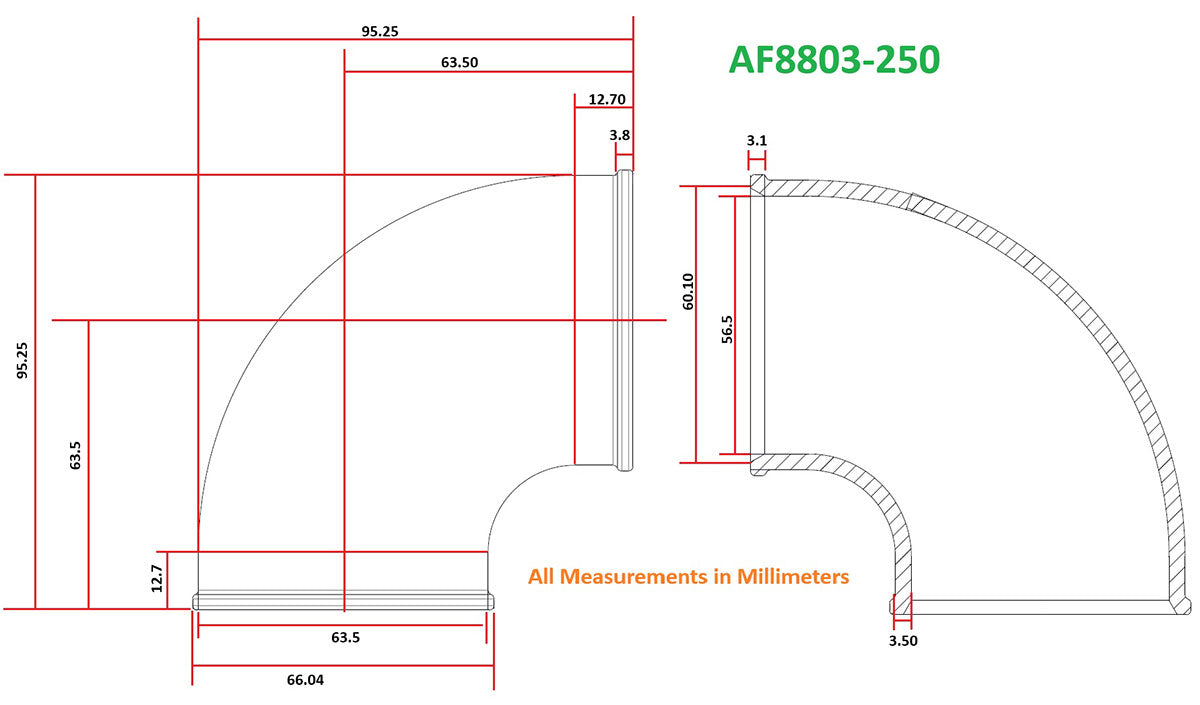Tight Radius Cast 90 Degree Elbow - Natural Finish  2-1/2" (63mm) Outside Diameter