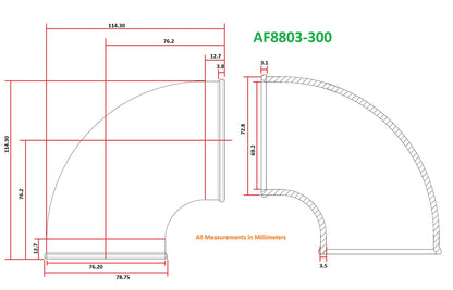Tight Radius Cast 90 Degree Elbow - Natural Finish  3" (76mm) Outside Diameter