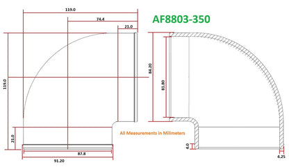 Tight Radius Cast 90 Degree Elbow - Natural Finish  3-1/2" (89mm) Outside Diameter