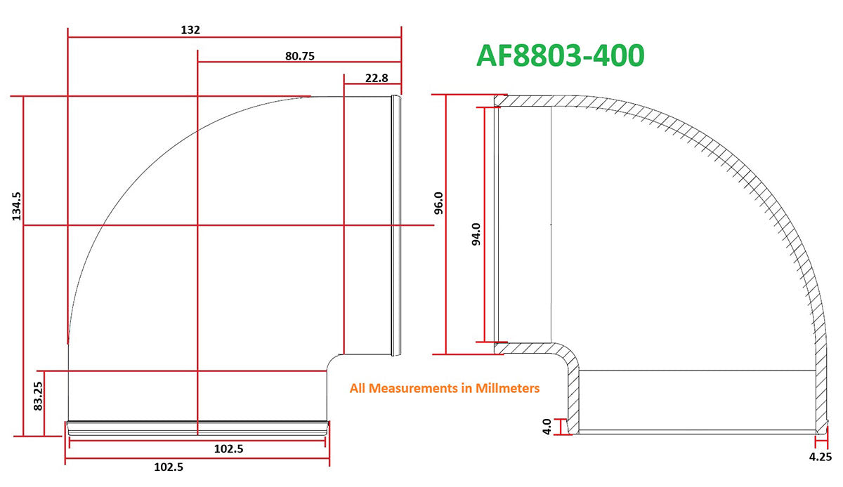 Tight Radius Cast 90 Degree Elbow - Natural Finish  4" (102mm) Outside Diameter
