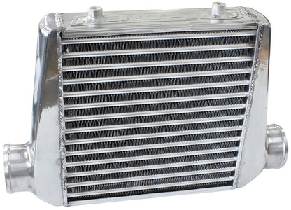 280x300x76mm Street Series Aluminium Intercooler, Polished Finish    3" Slip On Inlet and Outlet with 2 M8x1.25mm Mounting Bosses