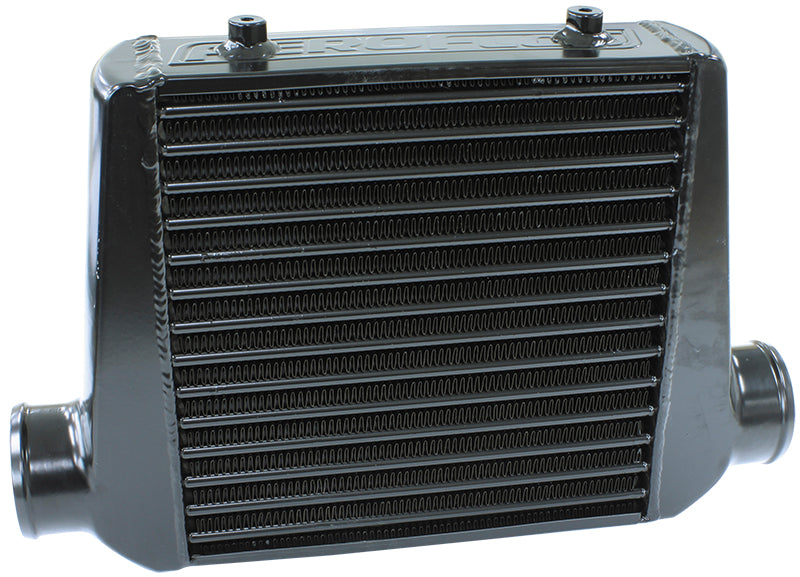 280x300x76mm Street Series Aluminium Intercooler, Black Finish    3" Slip On Inlet and Outlet with 2 M8x1.25mm Mounting Bosses