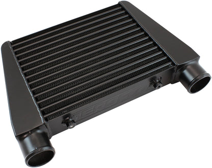 V-Mount Street Series Aluminium Intercooler, Black Powder Coated Finish   330 x 280 x 76mm with 2-1/2" Inlet/Outlets