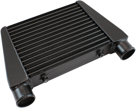 V-Mount Street Series Aluminium Intercooler, Black Powder Coated Finish   330 x 280 x 76mm with 2-1/2" Inlet/Outlets