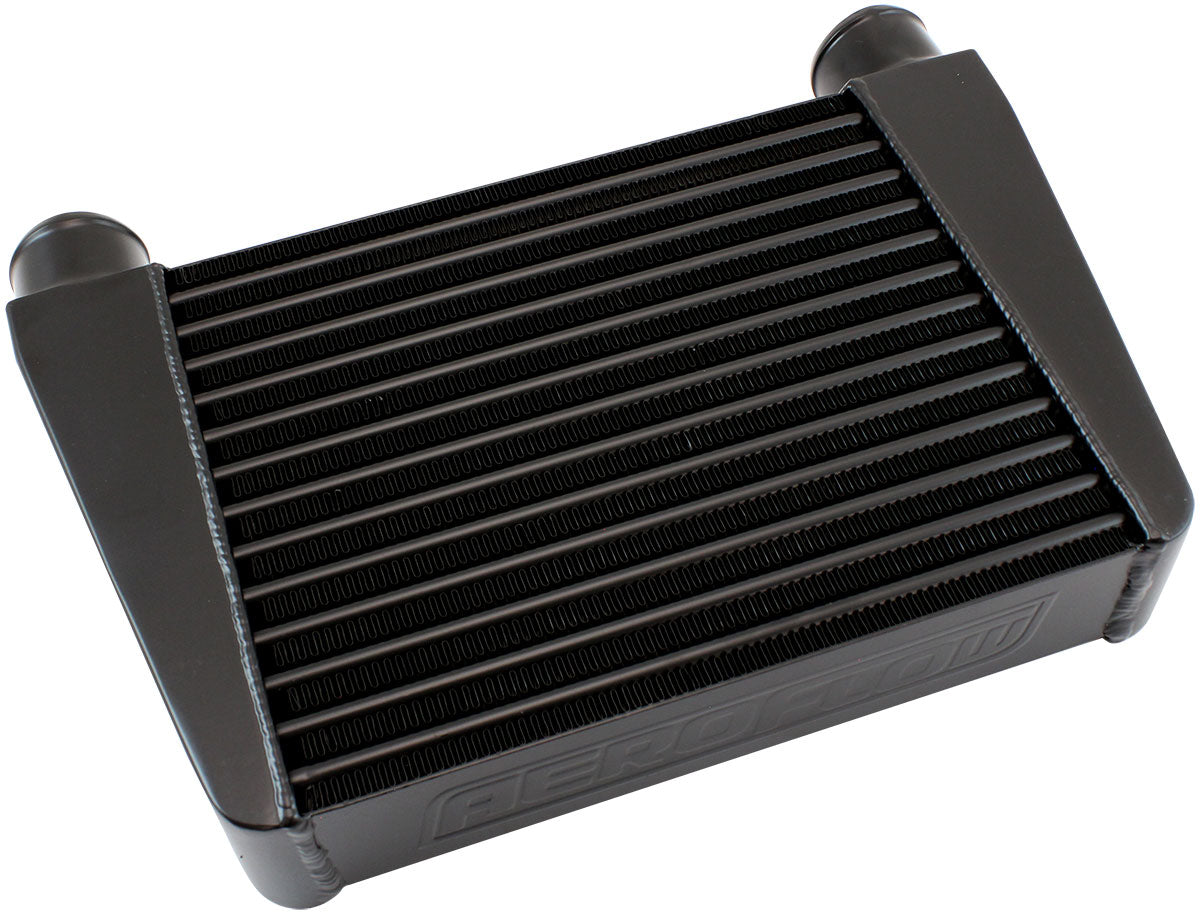 V-Mount Street Series Aluminium Intercooler, Black Powder Coated Finish   330 x 280 x 76mm with 2-1/2" Inlet/Outlets