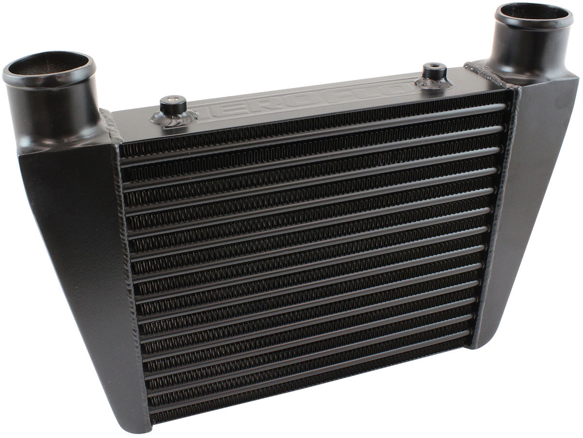 V-Mount Street Series Aluminium Intercooler, Black Powder Coated Finish   330 x 280 x 76mm with 2-1/2" Inlet/Outlets