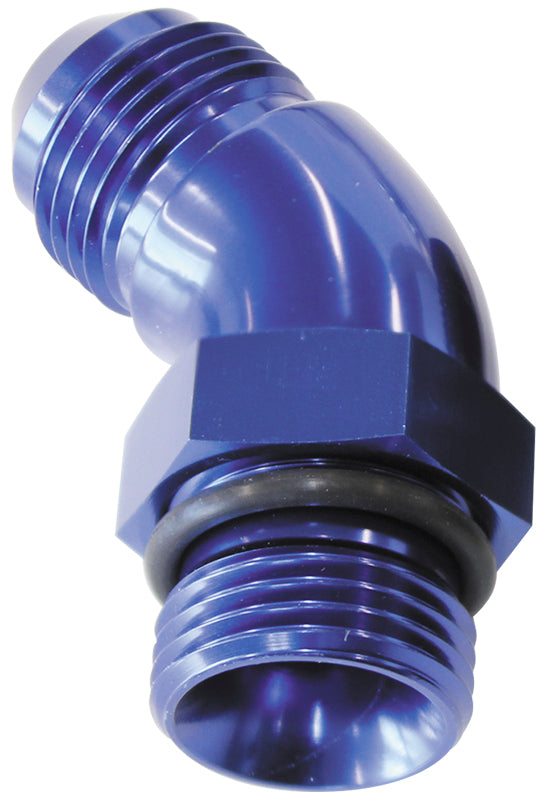 45° ORB to Male AN Full Flow Adapter -10 ORB to -8AN   With Jam Nut, Blue Finish