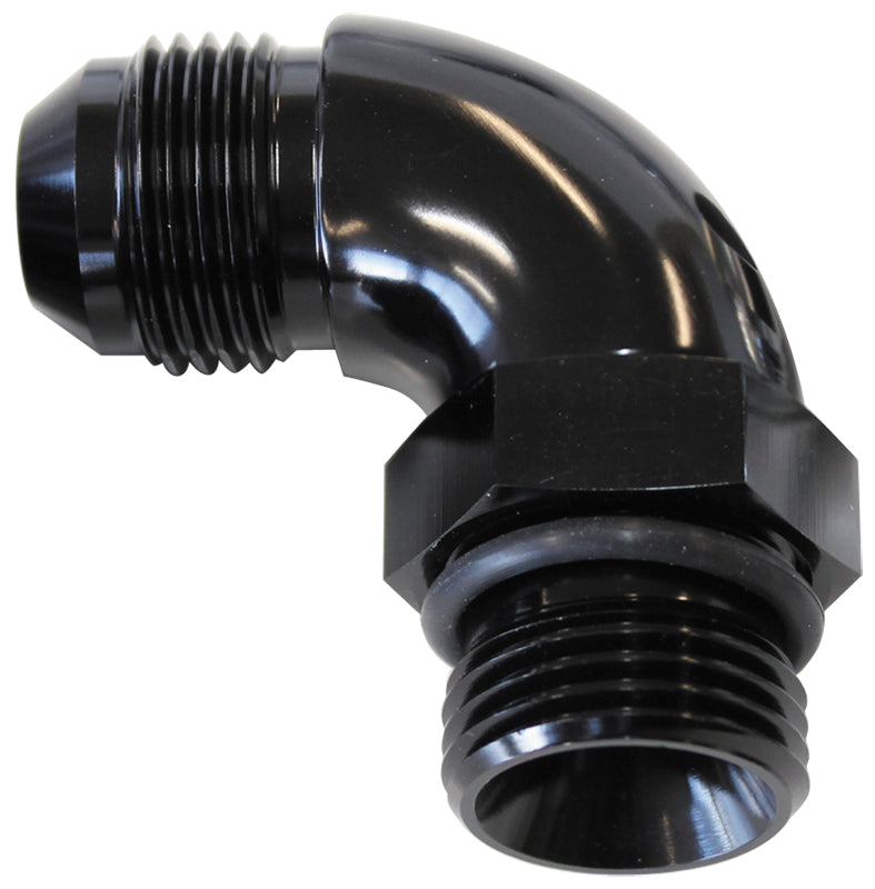 90° ORB to Male AN Full Flow Adapter -6 ORB to -6AN   With Jam Nut, Black Finish