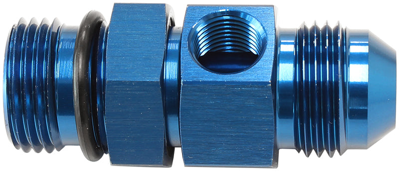 -8ORB to -8AN Extension with 1/8" Port   Blue Finish