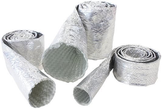 Aluminised Silver Heat Sleeve - 1-1/8" to 1-1/2" I.D. and 12ft (3.7m) Length    Withstands 500Â°F Direct Heat