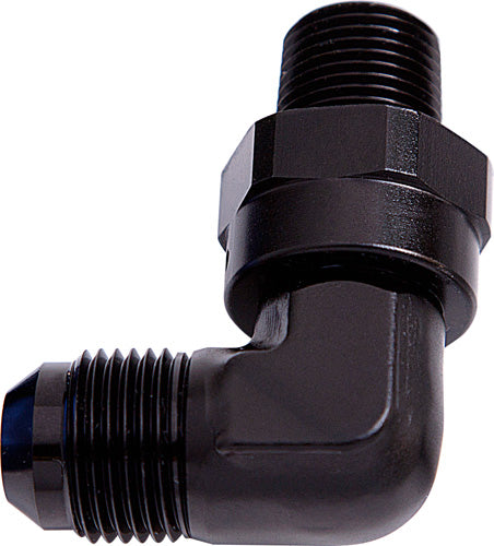 90° NPT Swivel to Male AN Flare Adapter 1/2" to -12AN   Black Finish