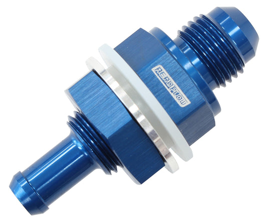 Fuel Cell Bulkhead Fitting -6AN to 5/16" Barb   Blue Finish