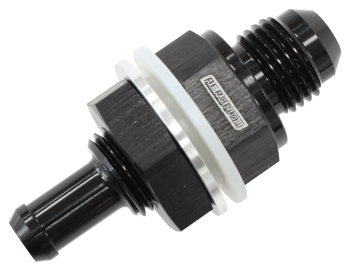Fuel Cell Bulkhead Fitting -8AN to 1/2" Barb   Black Finish