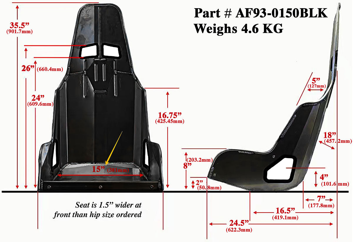 Pro Street Drag 15" Aluminium Race Seat, Black Finish    380mm Hip Width