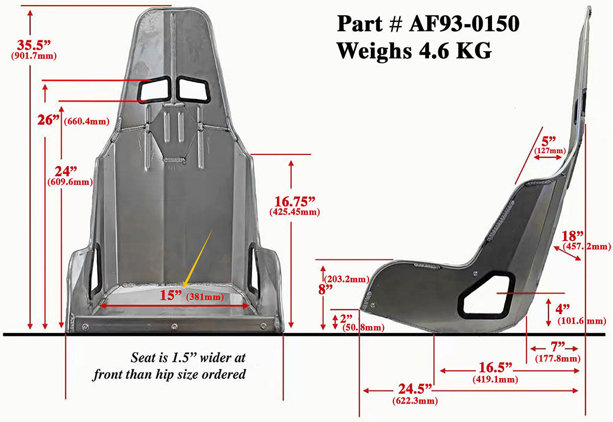 Pro Street Drag 15" Aluminium Race Seat, Raw Finish    380mm Hip Width
