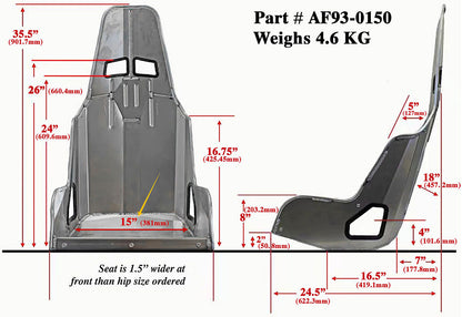 Pro Street Drag 15" Aluminium Race Seat, Raw Finish    380mm Hip Width