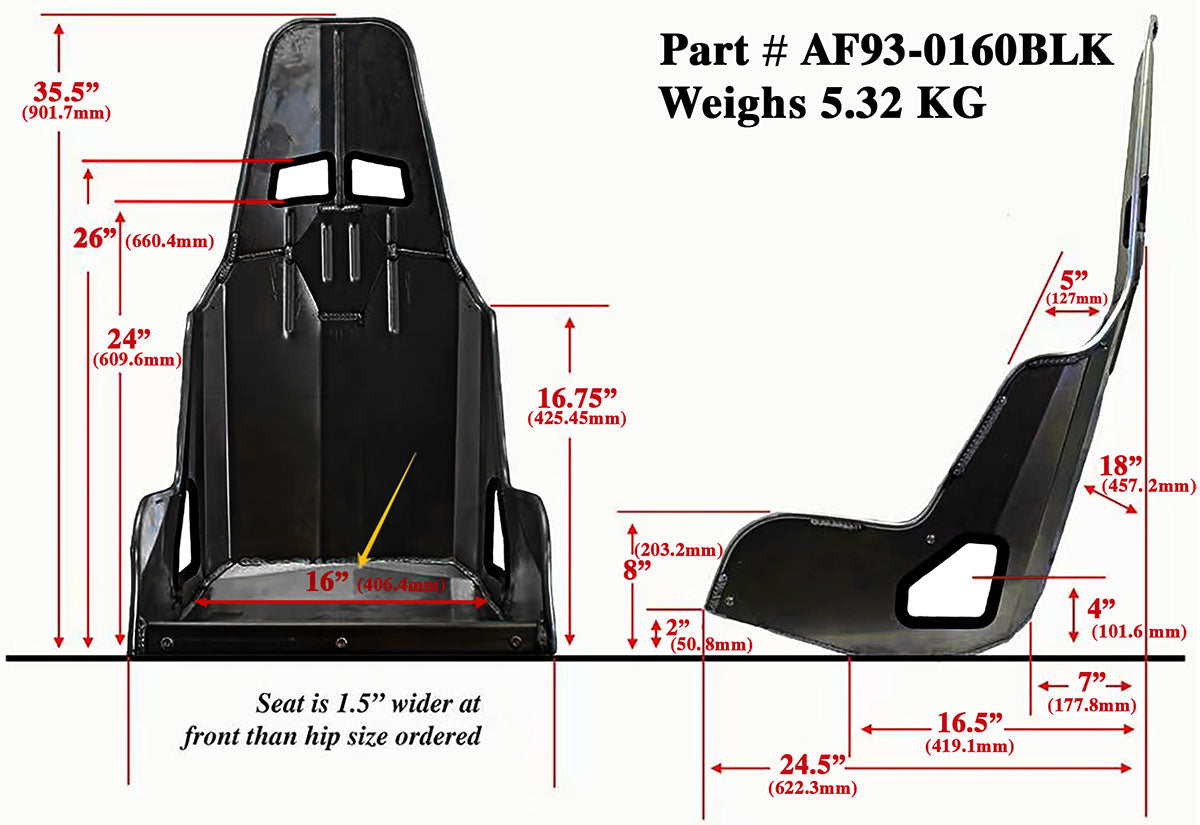 Pro Street Drag 16" Aluminium Race Seat, Black Finish    406mm Hip Width