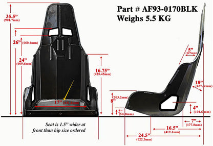 Pro Street Drag 17" Aluminium Race Seat, Black Finish    431mm Hip Width