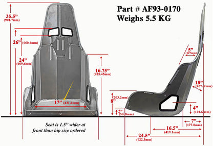 Pro Street Drag 17" Aluminium Race Seat, Raw Finish    431mm Hip Width