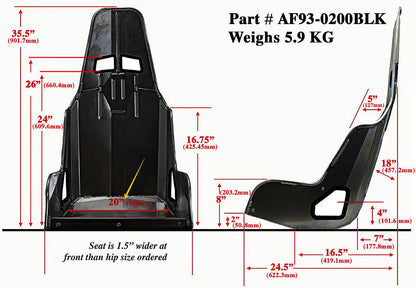 Pro Street Drag 20" Aluminium Race Seat, Black Finish    508mm Hip Width